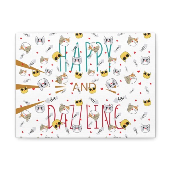 Whimsical Canvas Wall Art, Happy Dazzling Cat Decor, Cute Animal Prints, Nursery Wall Decor, Gift for Cat Lovers, Playful Home Decor
